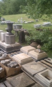 Lawn full of pots, containers and edging